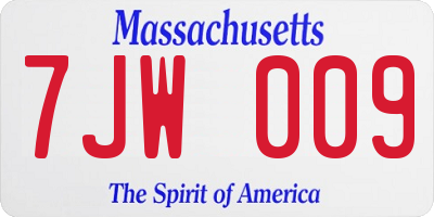 MA license plate 7JW009