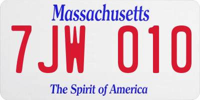 MA license plate 7JW010