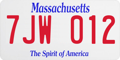 MA license plate 7JW012