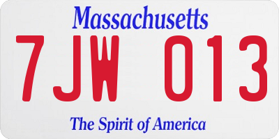 MA license plate 7JW013