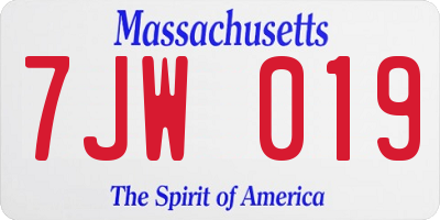 MA license plate 7JW019