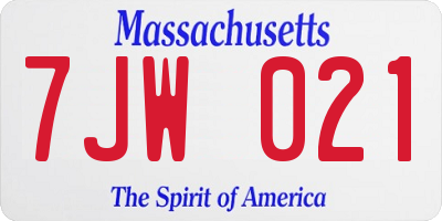 MA license plate 7JW021