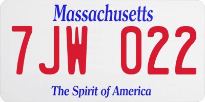 MA license plate 7JW022