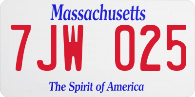 MA license plate 7JW025