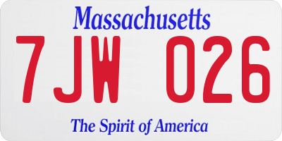 MA license plate 7JW026