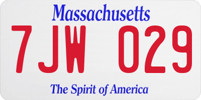 MA license plate 7JW029