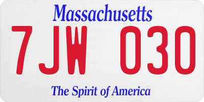 MA license plate 7JW030