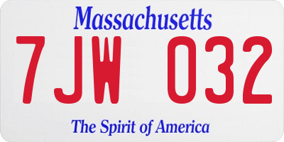 MA license plate 7JW032