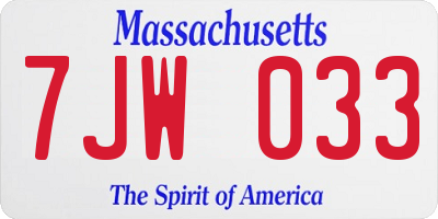 MA license plate 7JW033