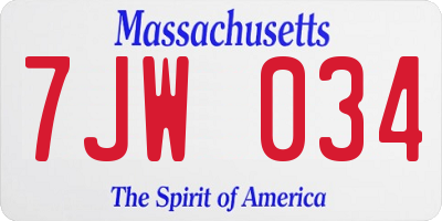 MA license plate 7JW034