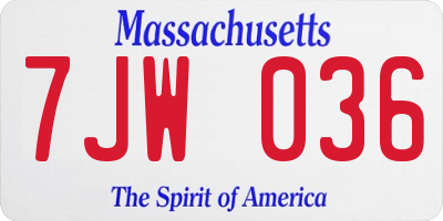 MA license plate 7JW036