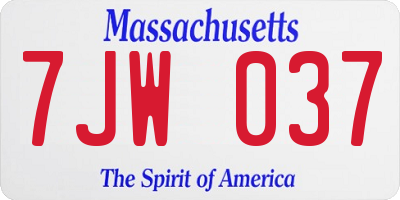 MA license plate 7JW037