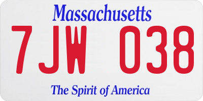 MA license plate 7JW038