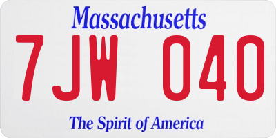 MA license plate 7JW040