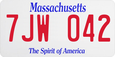 MA license plate 7JW042