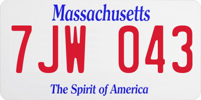 MA license plate 7JW043
