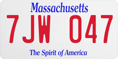 MA license plate 7JW047