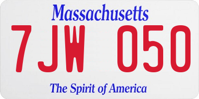 MA license plate 7JW050