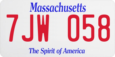 MA license plate 7JW058
