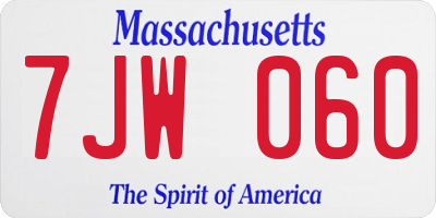 MA license plate 7JW060