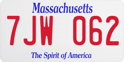 MA license plate 7JW062