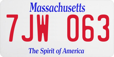 MA license plate 7JW063