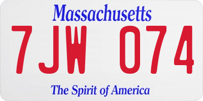 MA license plate 7JW074