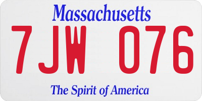 MA license plate 7JW076
