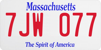 MA license plate 7JW077