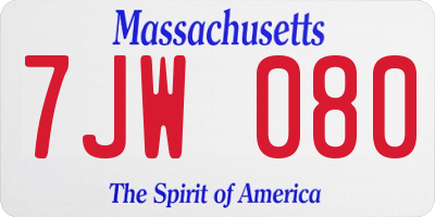 MA license plate 7JW080