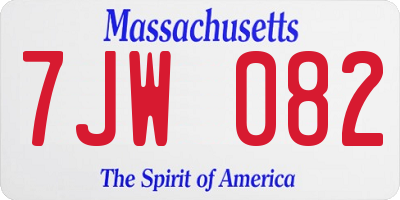 MA license plate 7JW082