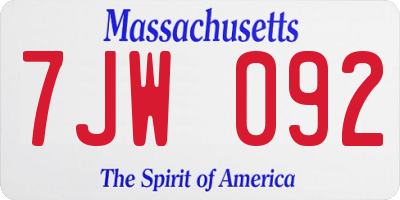 MA license plate 7JW092