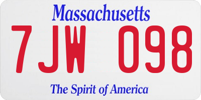 MA license plate 7JW098
