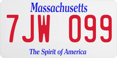 MA license plate 7JW099