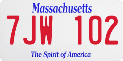 MA license plate 7JW102