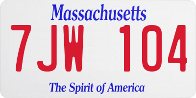MA license plate 7JW104