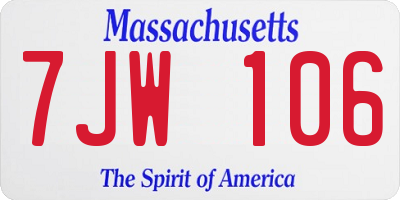 MA license plate 7JW106