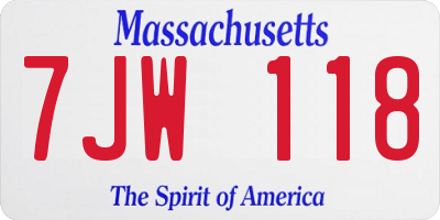 MA license plate 7JW118