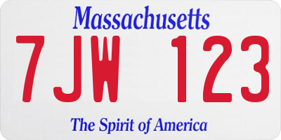 MA license plate 7JW123