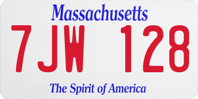 MA license plate 7JW128