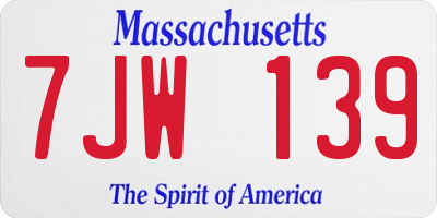 MA license plate 7JW139