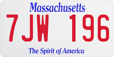 MA license plate 7JW196