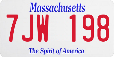 MA license plate 7JW198