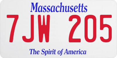 MA license plate 7JW205