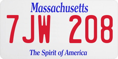 MA license plate 7JW208