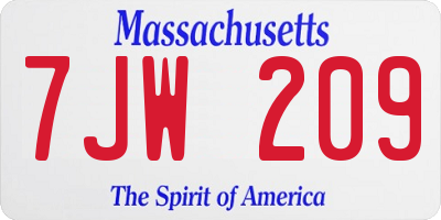 MA license plate 7JW209