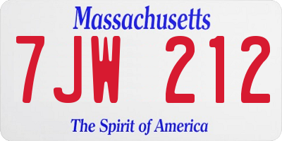 MA license plate 7JW212