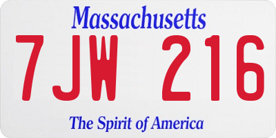MA license plate 7JW216