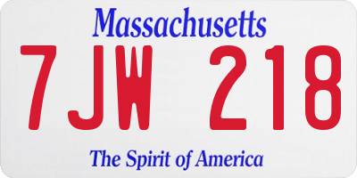 MA license plate 7JW218