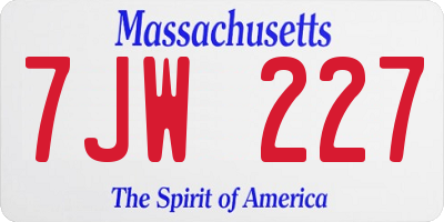 MA license plate 7JW227